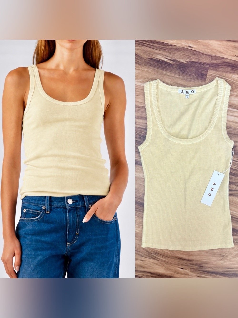 AMO Sahara Beige Ribbed Tank